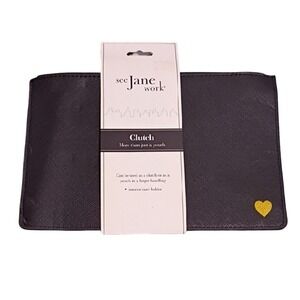 See Jane Work Clutch Pouch Bag Black with Gold Heart New‎ with Tags